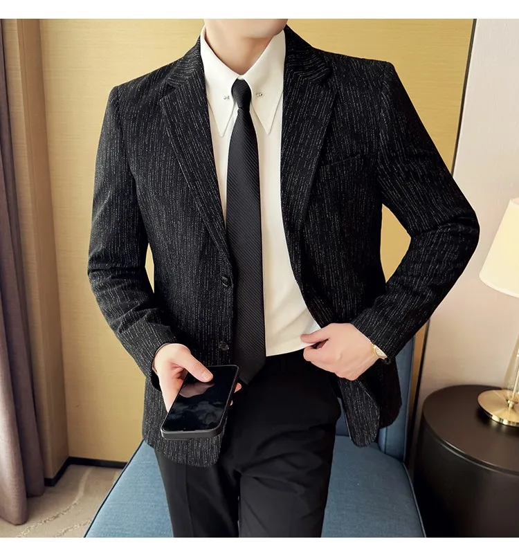 New Fashion Meteor Striped Suit Jacket High Quality Men's Slim Fit Business Formal Social Prom Party Casual Tuxedos 5XL-M