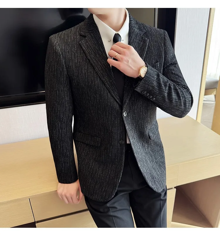 New Fashion Meteor Striped Suit Jacket High Quality Men's Slim Fit Business Formal Social Prom Party Casual Tuxedos 5XL-M