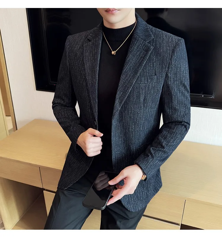 New Fashion Meteor Striped Suit Jacket High Quality Men's Slim Fit Business Formal Social Prom Party Casual Tuxedos 5XL-M