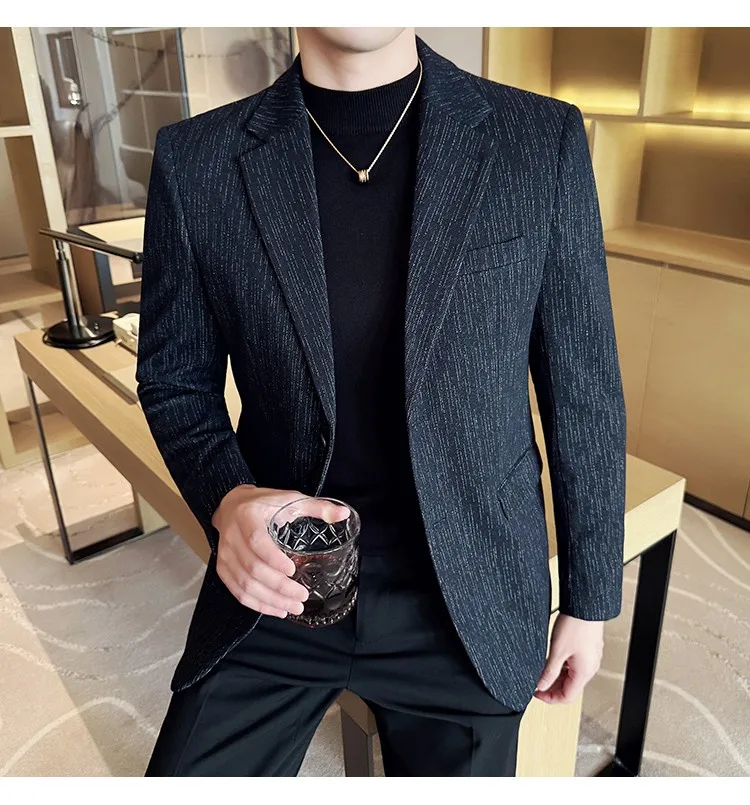 New Fashion Meteor Striped Suit Jacket High Quality Men's Slim Fit Business Formal Social Prom Party Casual Tuxedos 5XL-M