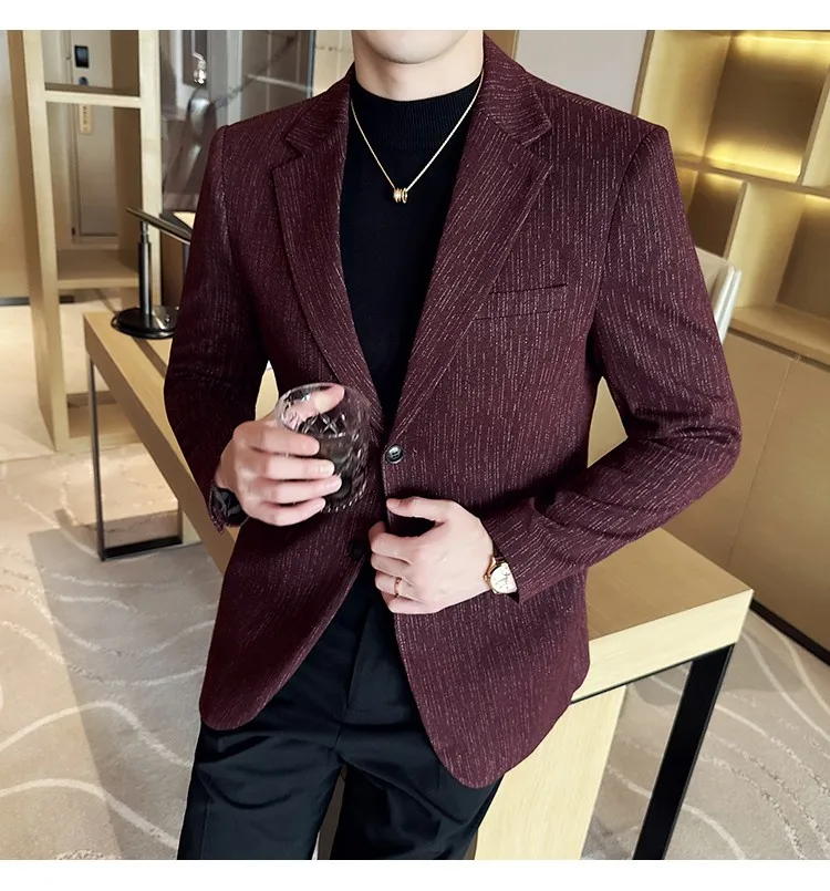 New Fashion Meteor Striped Suit Jacket High Quality Men's Slim Fit Business Formal Social Prom Party Casual Tuxedos 5XL-M