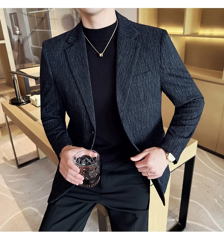 New Fashion Meteor Striped Suit Jacket High Quality Men's Slim Fit Business Formal Social Prom Party Casual Tuxedos 5XL-M