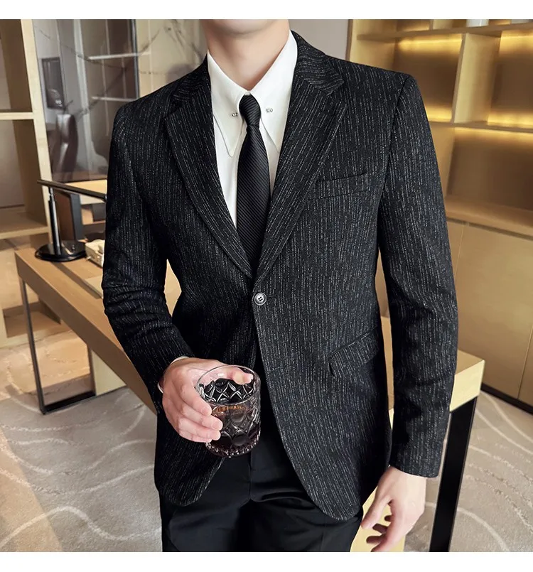 New Fashion Meteor Striped Suit Jacket High Quality Men's Slim Fit Business Formal Social Prom Party Casual Tuxedos 5XL-M