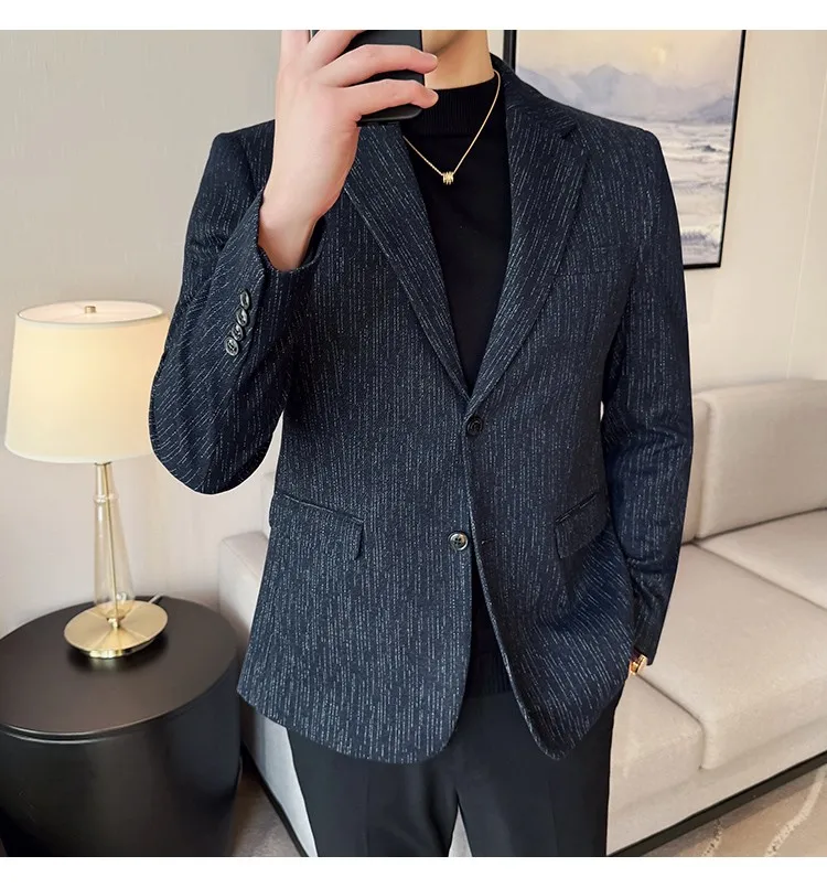 New Fashion Meteor Striped Suit Jacket High Quality Men's Slim Fit Business Formal Social Prom Party Casual Tuxedos 5XL-M