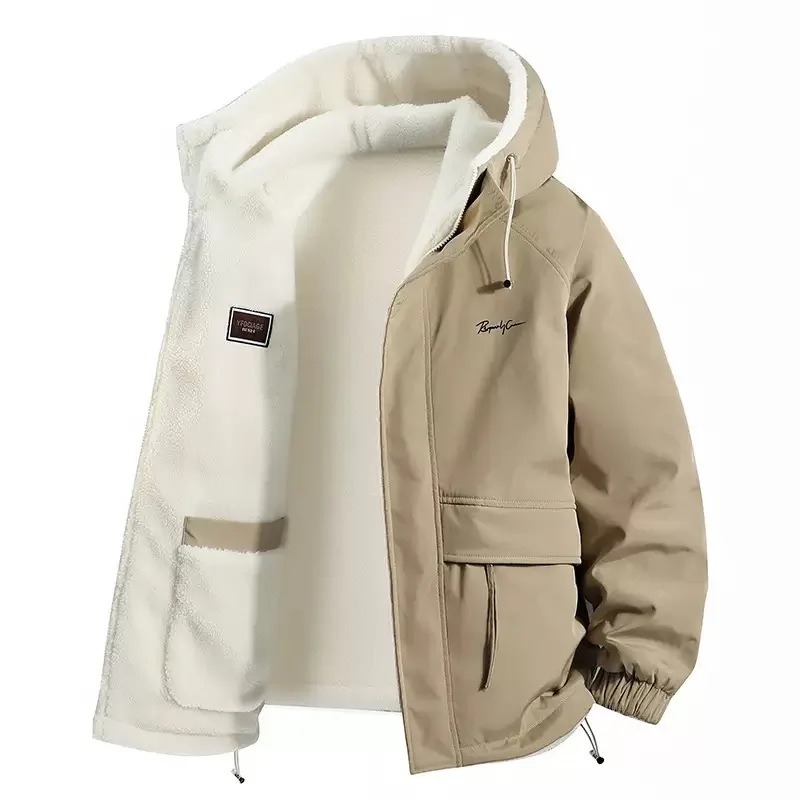 Men Winter Thick Warm Hooded Parka Coat Inside Male Solid Color Stand Collar Cotton Jacket Men's Cotton Coat Size 4XL