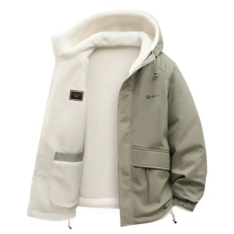Men Winter Thick Warm Hooded Parka Coat Inside Male Solid Color Stand Collar Cotton Jacket Men's Cotton Coat Size 4XL