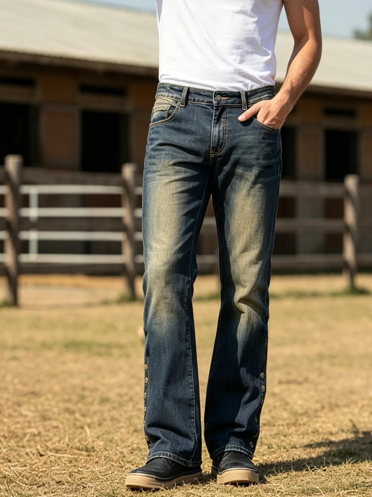 【HME】Men's Jeans | Vintage Yellow Mud Faded Wash Denim Pants Use Premium Thick Denim with Gradient Whisker Craft, Pre-Washed Fabric Avoids Shrinkage and Fading, Natural Color Layering Delivers Authentic Retro Texture for Long-Term Daily Wear