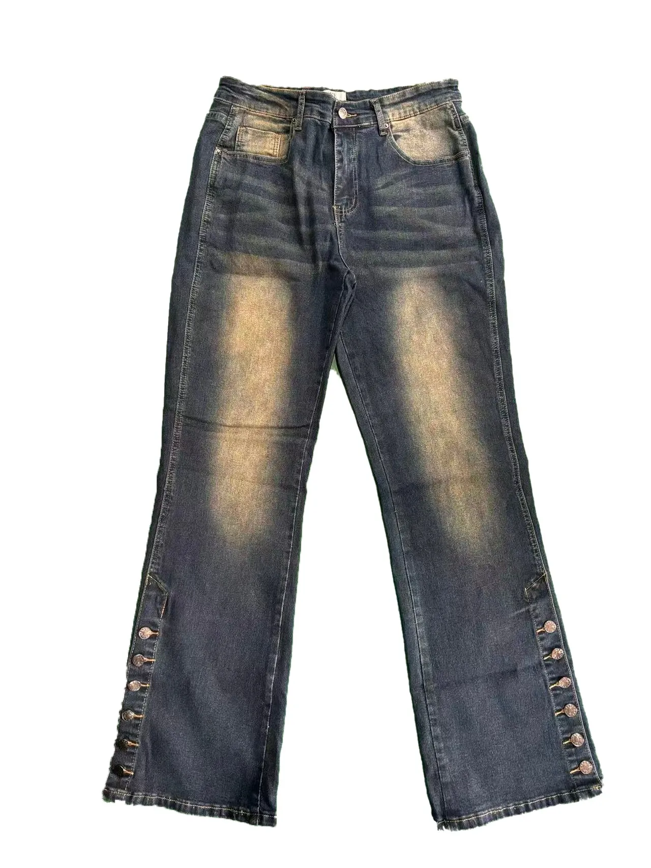 【HME】Men's Jeans | Vintage Yellow Mud Faded Wash Denim Pants Use Premium Thick Denim with Gradient Whisker Craft, Pre-Washed Fabric Avoids Shrinkage and Fading, Natural Color Layering Delivers Authentic Retro Texture for Long-Term Daily Wear
