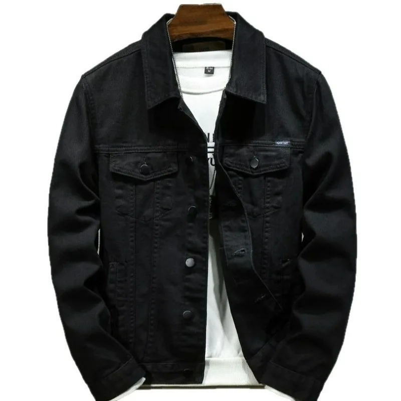 KIDWHXR Autumn Man Denim Coat Streetwear Solid Turn Down Collar Men Outerwear Retro Single-breasted Versatile Male Jacket