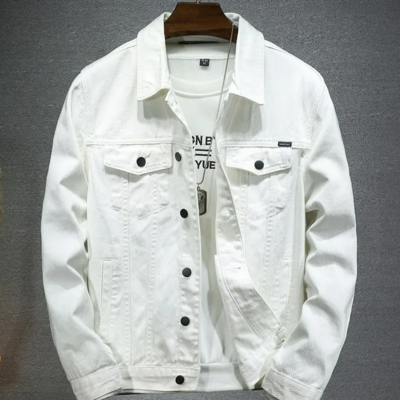 KIDWHXR Autumn Man Denim Coat Streetwear Solid Turn Down Collar Men Outerwear Retro Single-breasted Versatile Male Jacket