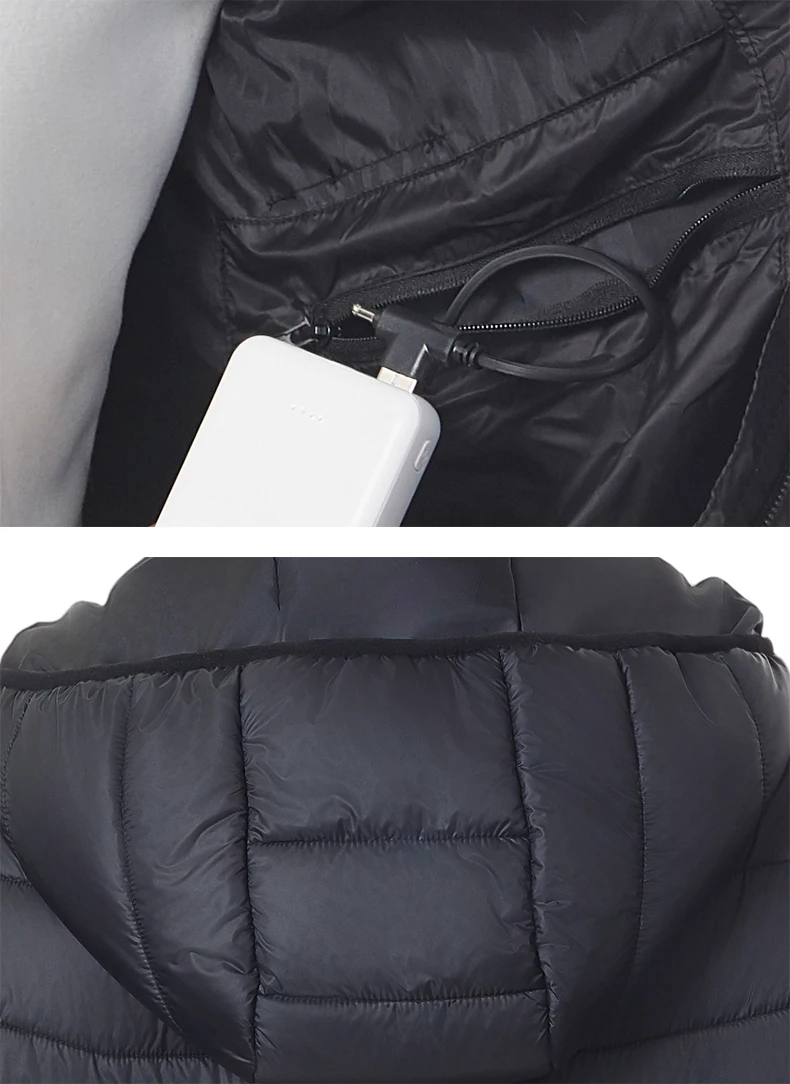 Independent Control of 4 Zones 27 Heating Zones Men's Heated Jacket Outdoor Warmth Hooded Heated Coat USB Electric Heated