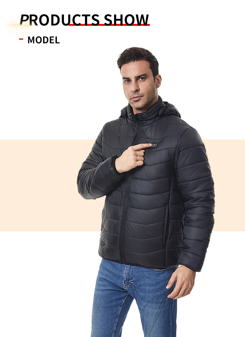 Independent Control of 4 Zones 27 Heating Zones Men's Heated Jacket Outdoor Warmth Hooded Heated Coat USB Electric Heated