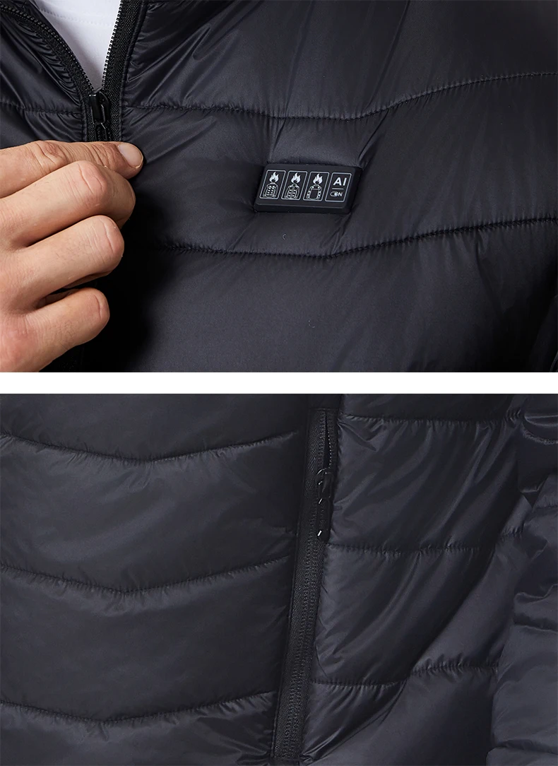 Independent Control of 4 Zones 27 Heating Zones Men's Heated Jacket Outdoor Warmth Hooded Heated Coat USB Electric Heated