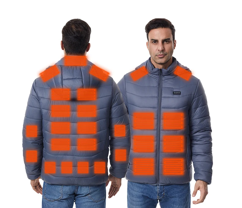 Independent Control of 4 Zones 27 Heating Zones Men's Heated Jacket Outdoor Warmth Hooded Heated Coat USB Electric Heated