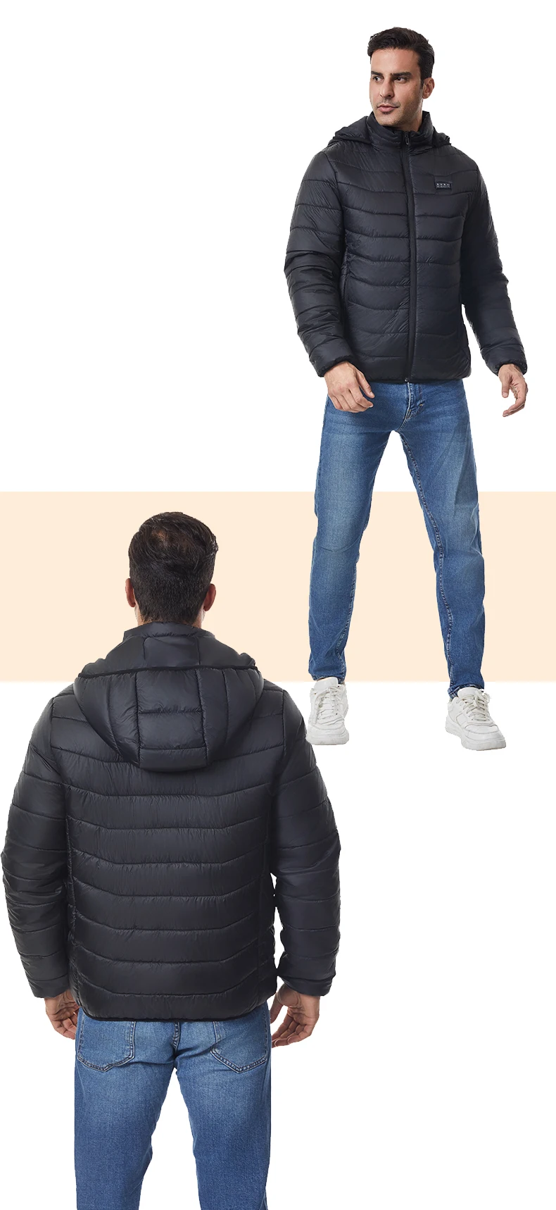 Independent Control of 4 Zones 27 Heating Zones Men's Heated Jacket Outdoor Warmth Hooded Heated Coat USB Electric Heated