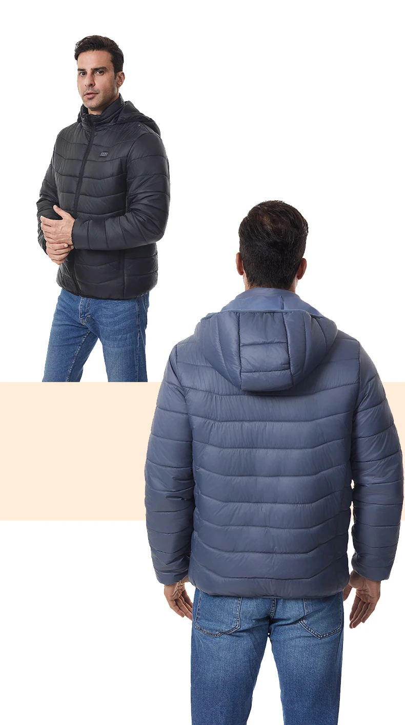 Independent Control of 4 Zones 27 Heating Zones Men's Heated Jacket Outdoor Warmth Hooded Heated Coat USB Electric Heated