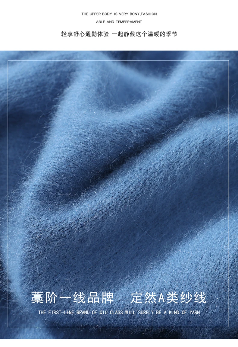 Men's 100% Pure Mink Velvet Cashmere Sweater High Lapels Pullovers Knitted Winter New Tops Long Sleeve High-End Jumpers
