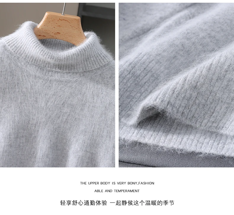 Men's 100% Pure Mink Velvet Cashmere Sweater High Lapels Pullovers Knitted Winter New Tops Long Sleeve High-End Jumpers