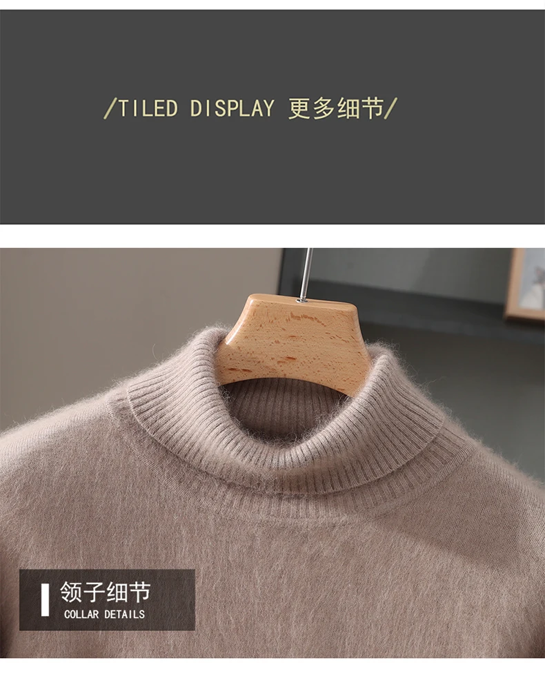 Men's 100% Pure Mink Velvet Cashmere Sweater High Lapels Pullovers Knitted Winter New Tops Long Sleeve High-End Jumpers