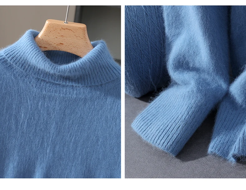 Men's 100% Pure Mink Velvet Cashmere Sweater High Lapels Pullovers Knitted Winter New Tops Long Sleeve High-End Jumpers