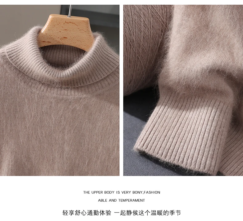 Men's 100% Pure Mink Velvet Cashmere Sweater High Lapels Pullovers Knitted Winter New Tops Long Sleeve High-End Jumpers