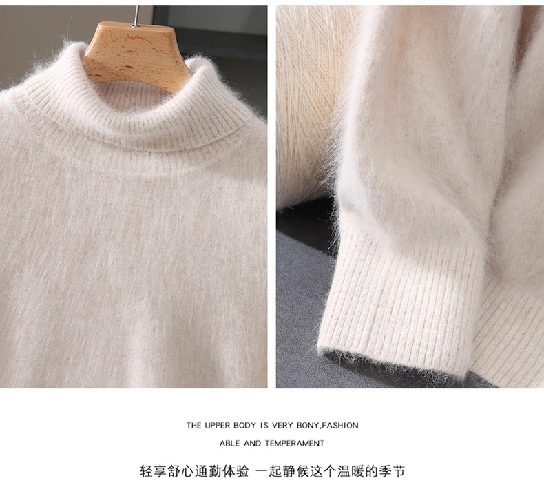 Men's 100% Pure Mink Velvet Cashmere Sweater High Lapels Pullovers Knitted Winter New Tops Long Sleeve High-End Jumpers