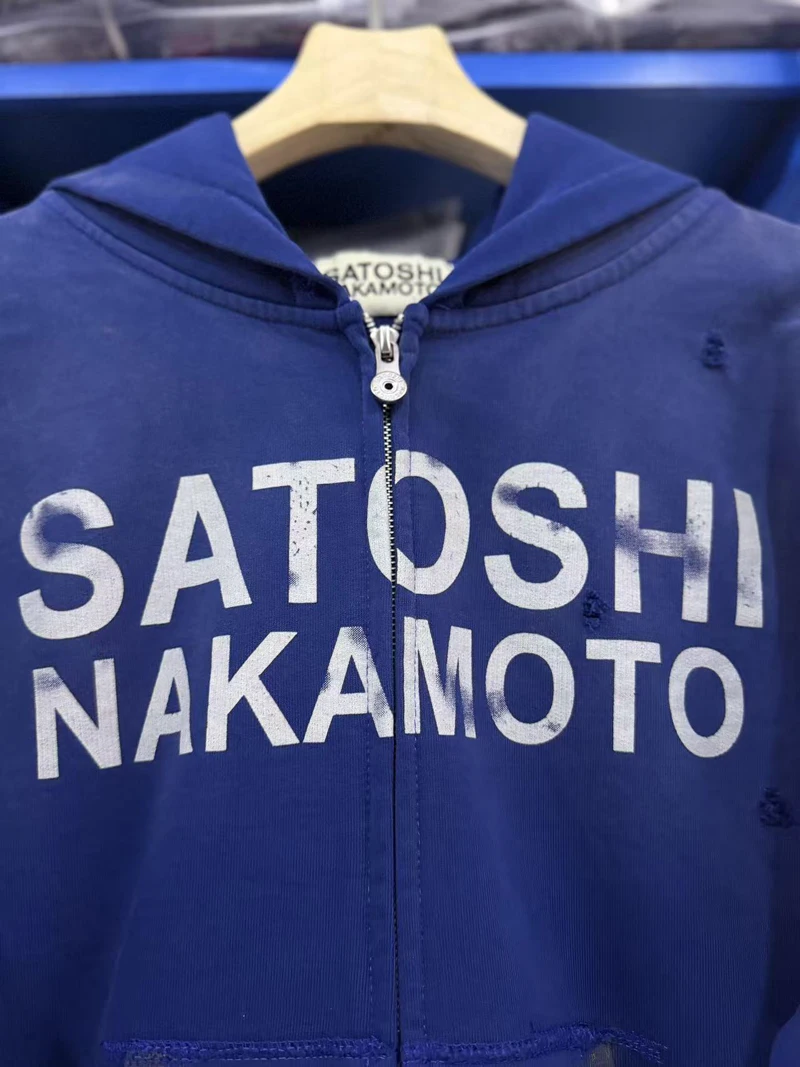 26ss Winter Green Oversize Street Outfit SATOSHI Jacket Washed Retro Distressed Splashed Ink Zipper Hoodie Men Women Loose Hoody