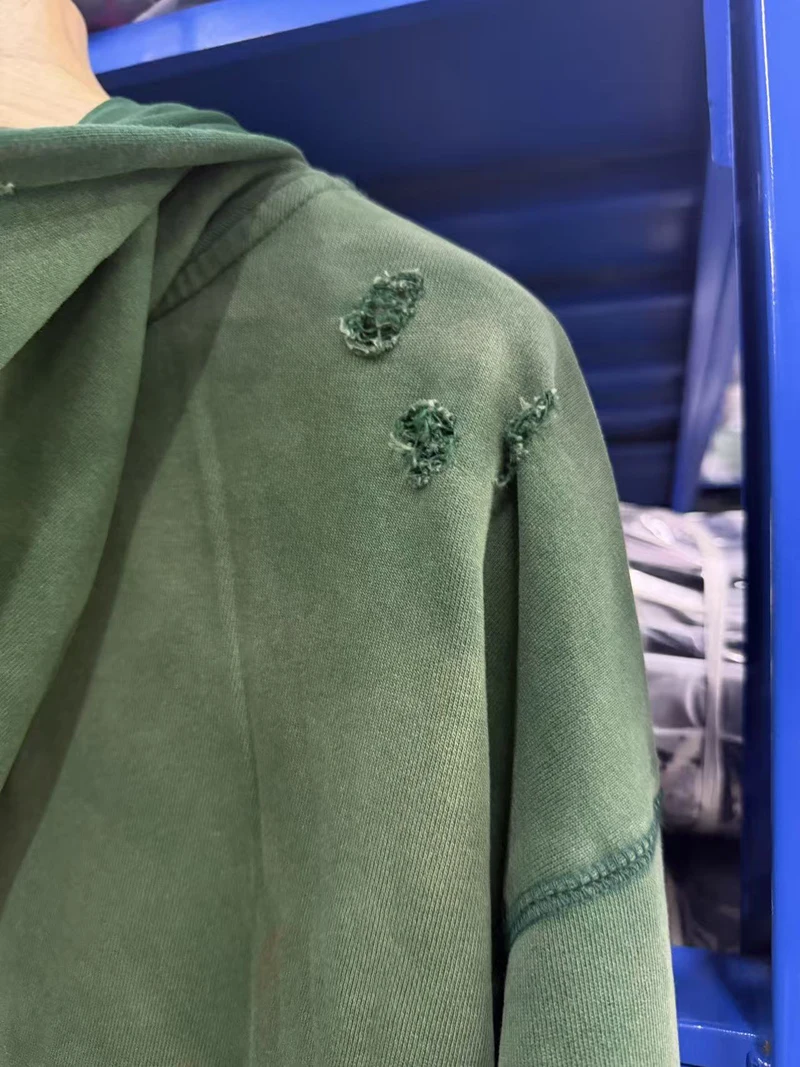 26ss Winter Green Oversize Street Outfit SATOSHI Jacket Washed Retro Distressed Splashed Ink Zipper Hoodie Men Women Loose Hoody
