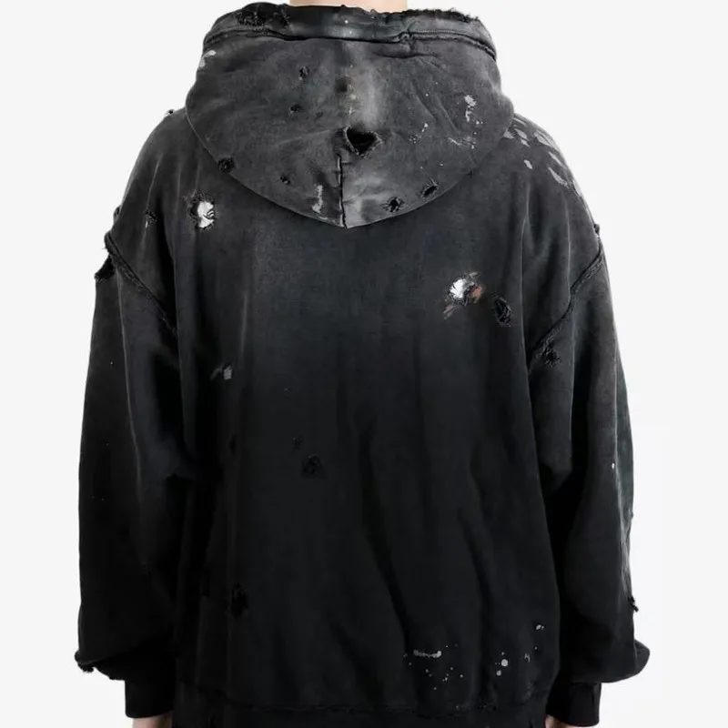 26ss Winter Green Oversize Street Outfit SATOSHI Jacket Washed Retro Distressed Splashed Ink Zipper Hoodie Men Women Loose Hoody