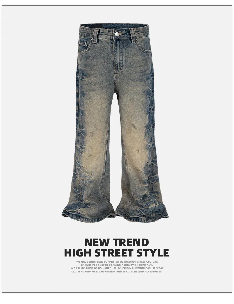 MIJKO Vintage Washed Mens Jeans Pants Streetwear Casual Denim Trousers Unisex