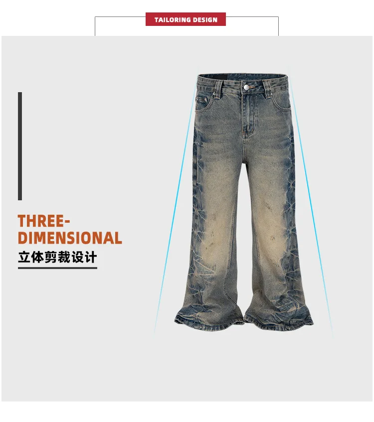 MIJKO Vintage Washed Mens Jeans Pants Streetwear Casual Denim Trousers Unisex