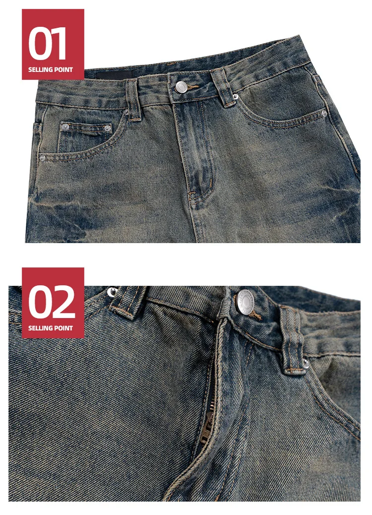 MIJKO Vintage Washed Mens Jeans Pants Streetwear Casual Denim Trousers Unisex