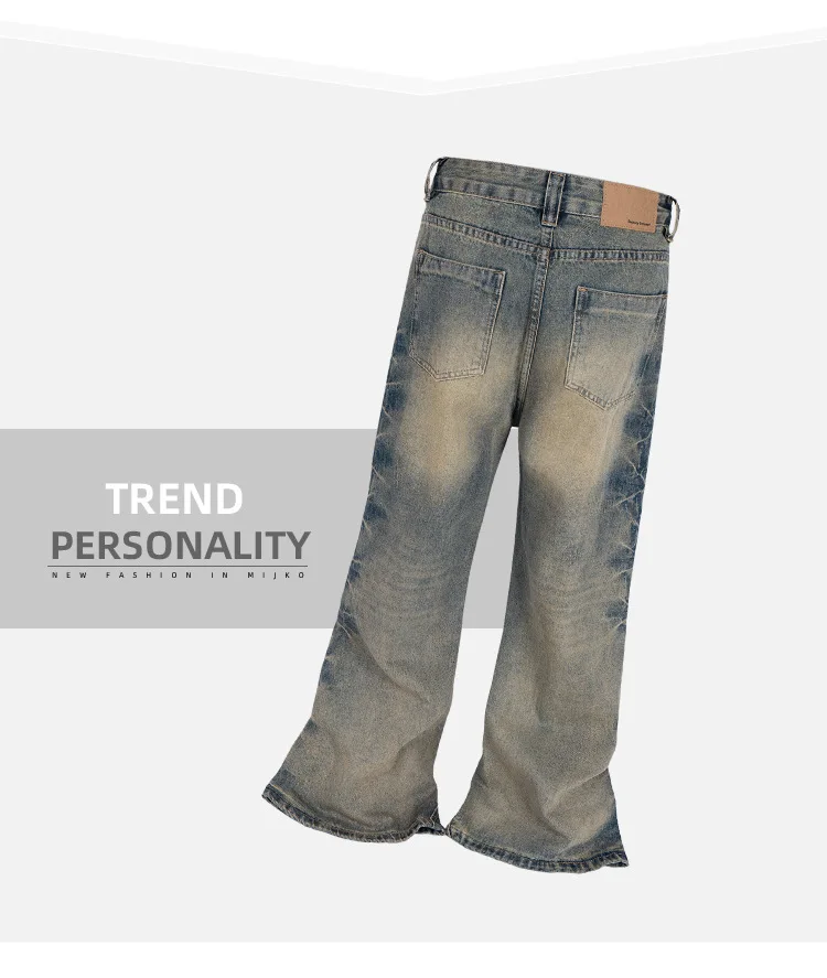 MIJKO Vintage Washed Mens Jeans Pants Streetwear Casual Denim Trousers Unisex