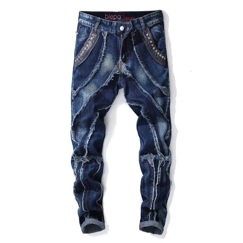 High Street Fashion Mens Streetwear Jeans Personal Designer Printed Jeans Men Punk Pants Skinny Streetwear Hip Hop Jeans