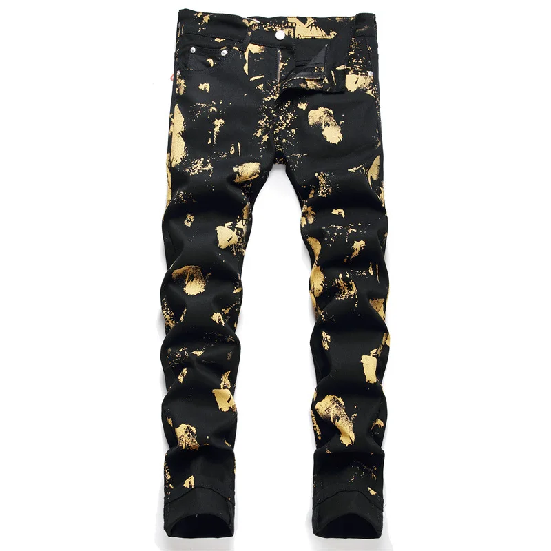 High Street Fashion Mens Streetwear Jeans Personal Designer Printed Jeans Men Punk Pants Skinny Streetwear Hip Hop Jeans