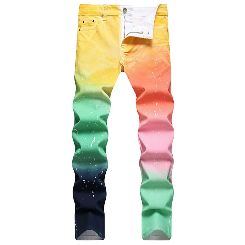 High Street Fashion Mens Streetwear Jeans Personal Designer Printed Jeans Men Punk Pants Skinny Streetwear Hip Hop Jeans