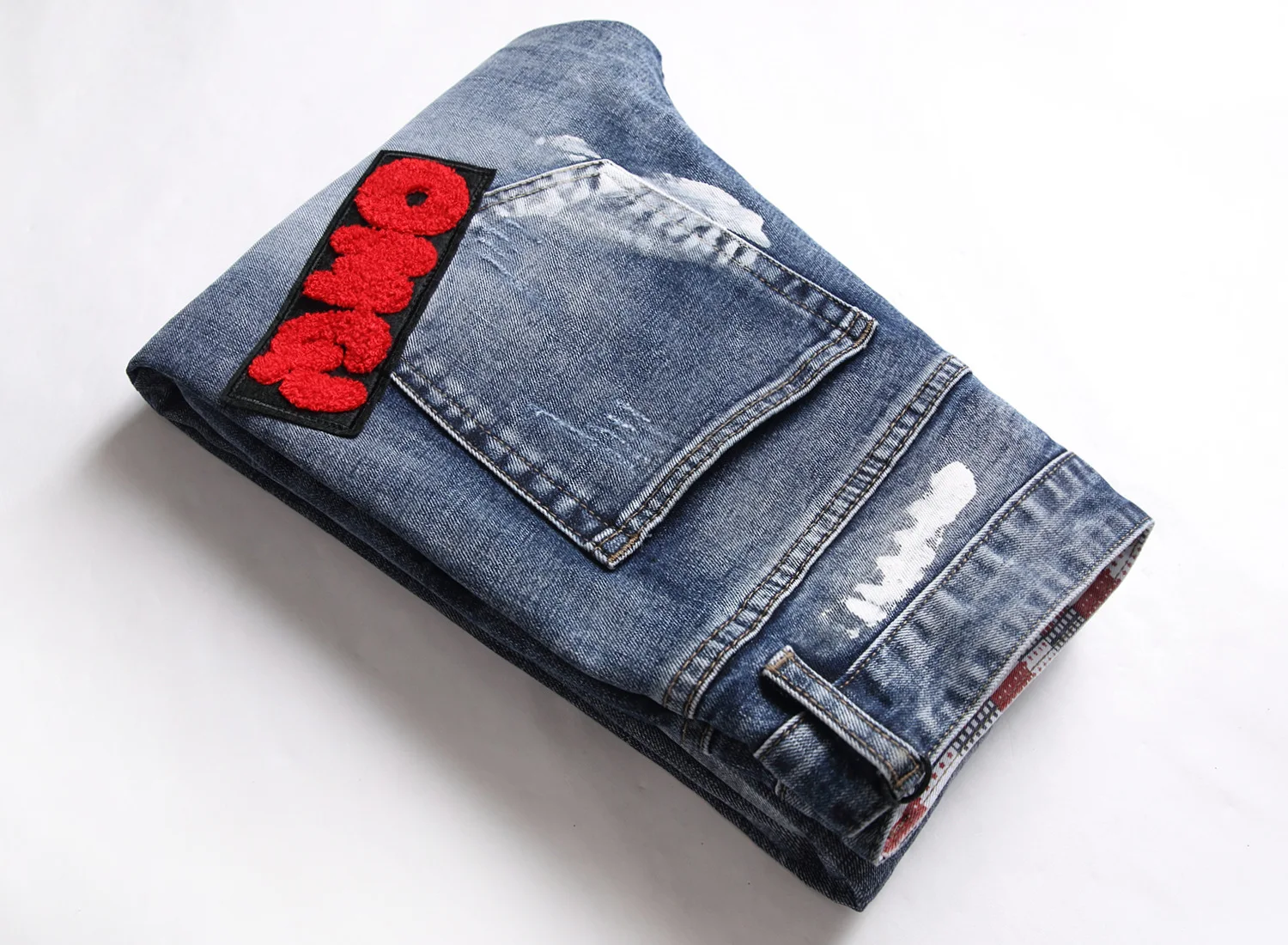 High Street Fashion Mens Streetwear Jeans Personal Designer Printed Jeans Men Punk Pants Skinny Streetwear Hip Hop Jeans