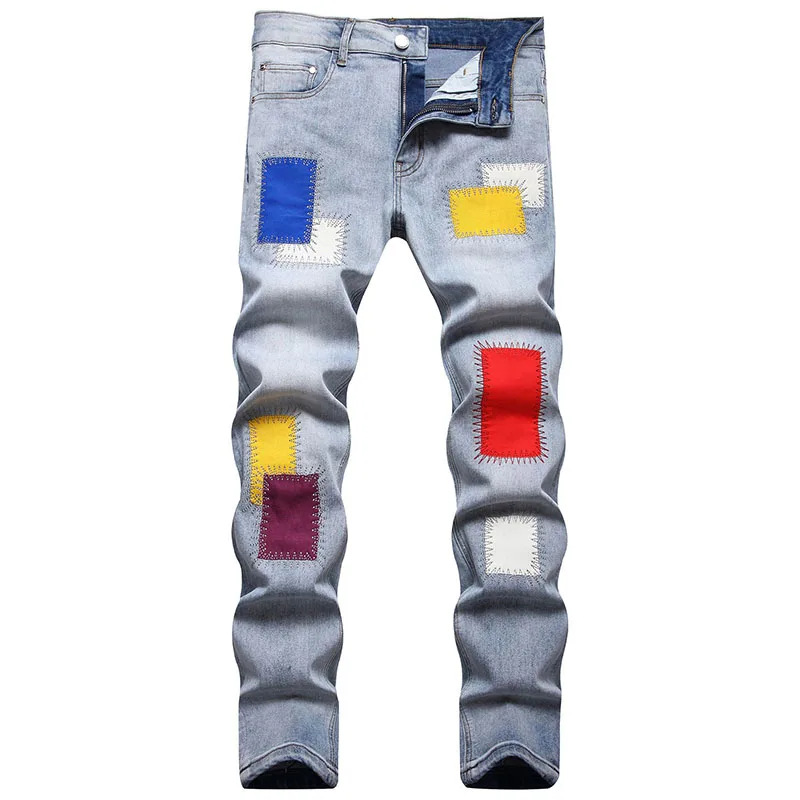 High Street Fashion Mens Streetwear Jeans Personal Designer Printed Jeans Men Punk Pants Skinny Streetwear Hip Hop Jeans