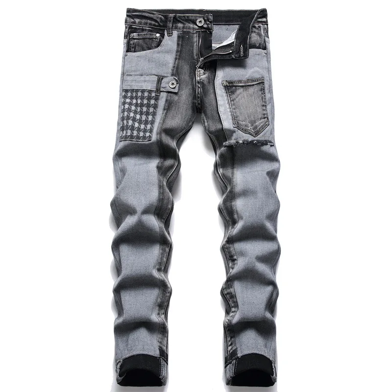 High Street Fashion Mens Streetwear Jeans Personal Designer Printed Jeans Men Punk Pants Skinny Streetwear Hip Hop Jeans