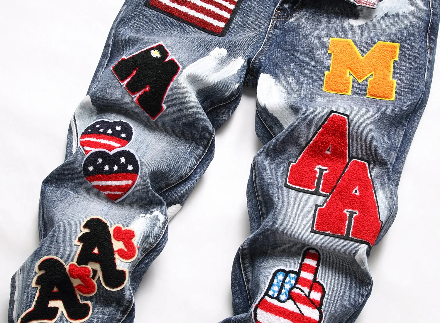 High Street Fashion Mens Streetwear Jeans Personal Designer Printed Jeans Men Punk Pants Skinny Streetwear Hip Hop Jeans