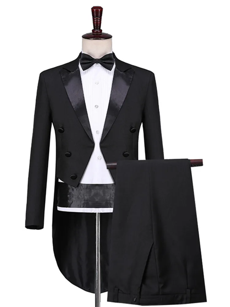 British Style Men Court Tuxedo 2 Piece Black / White Fashion Minimalist Male Business Wedding Party Dress Suit Jacket and Pants
