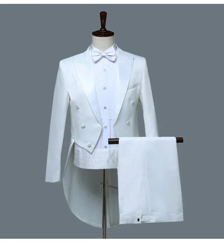 British Style Men Court Tuxedo 2 Piece Black / White Fashion Minimalist Male Business Wedding Party Dress Suit Jacket and Pants