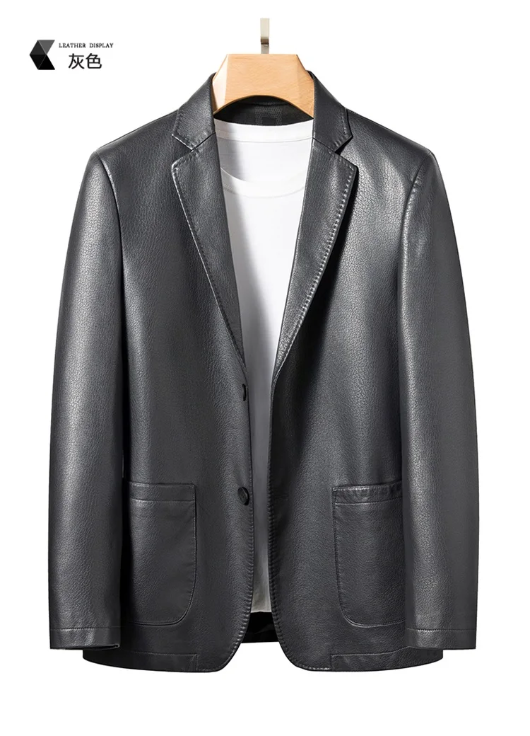 2025 Men's Slim Fit Leather Jacket High-Quality Fashion Trend All-Matching Autumn Winter Blazer for Stylish Men
