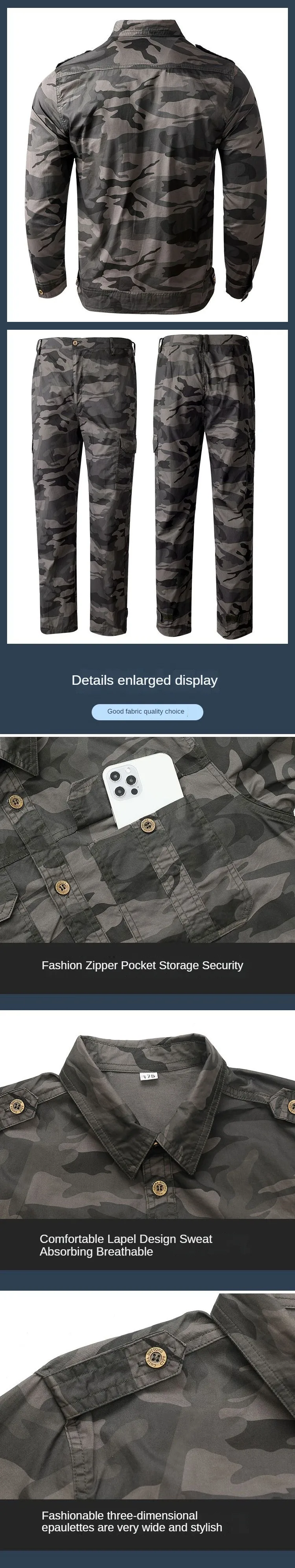 Summer Thin Outdoor Work Suit Set Long Sleeved Anti Scald Pure Cotton Thread Sweat Absorbing Breathable Camouflage Suit