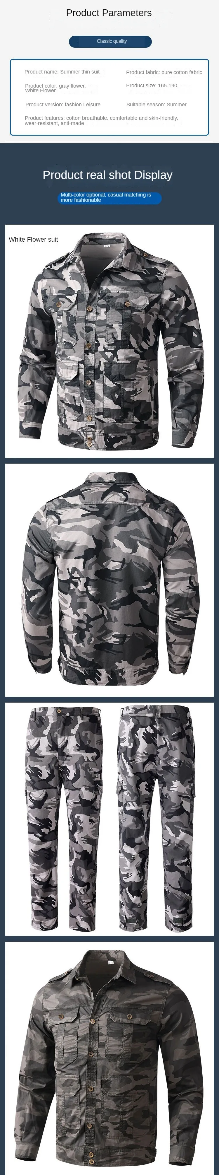 Summer Thin Outdoor Work Suit Set Long Sleeved Anti Scald Pure Cotton Thread Sweat Absorbing Breathable Camouflage Suit