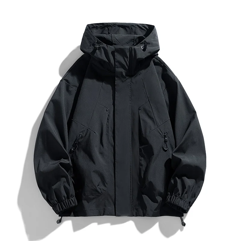 Men Jacket Hooded Windbreaker Trench Coats Oversize 6XL 7XL 8XL Plus Size Waterproof Black Outerwear Camping Loose Thin Softshel