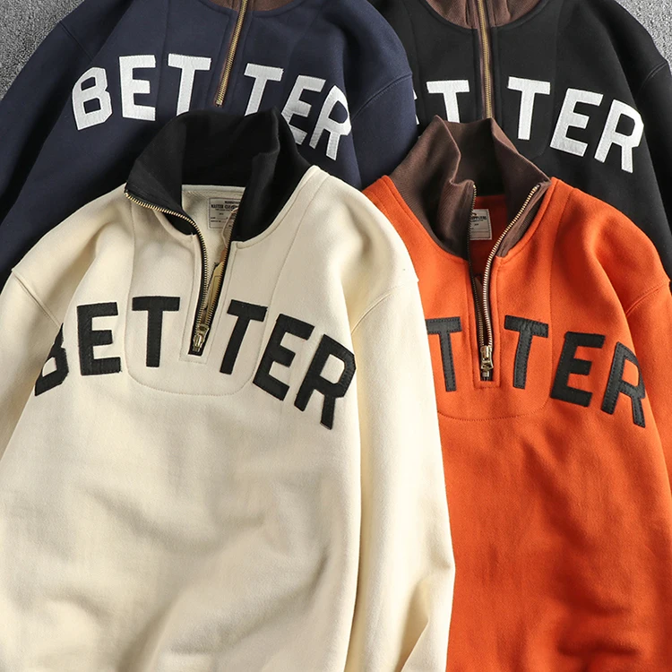 Autumn American Retro 460G Thick Velvet Letter Printed Knitted Hoodies Men's 100% Cotton Washed Heavyweight Casual Sweatshirt