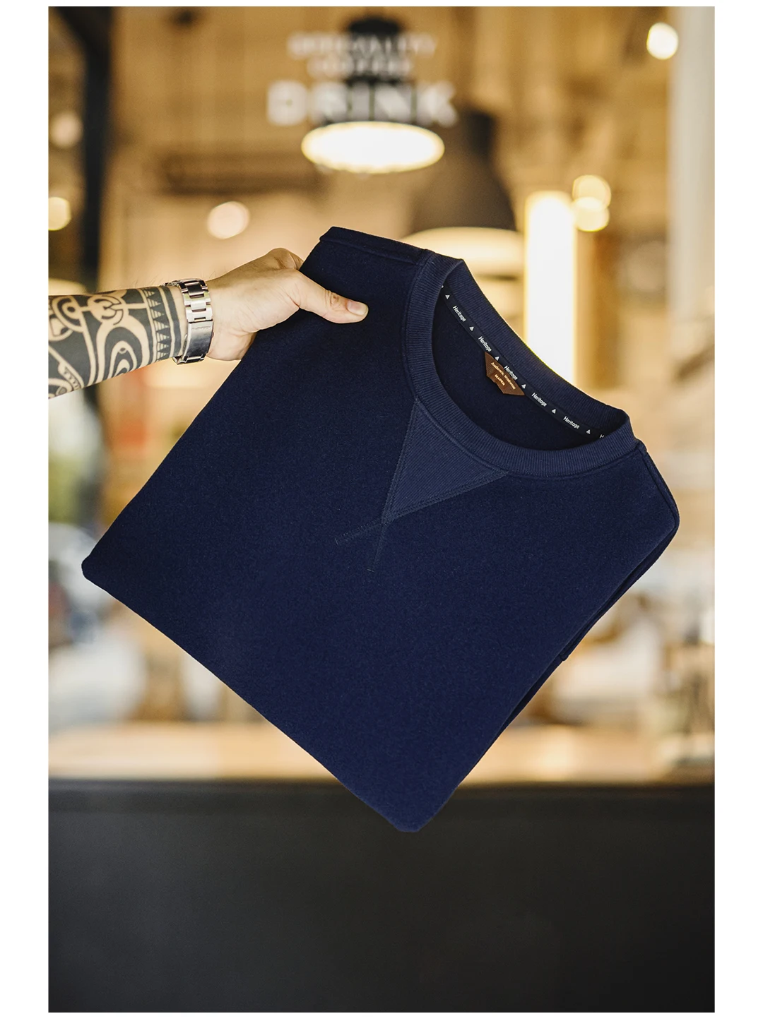 Maden Vintage Heavyweight Patchwork Pocket Sweatshirt Loose Round-neck Versatile Hoodies for Men's Autumn Long-sleeved Pullover