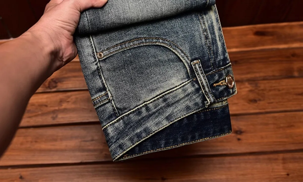 High Street Fashion Jeans Men's Autumn and Winter Clothing Hole & Patch Personality Star Patch Slim Fit Skinny Stretch Pants