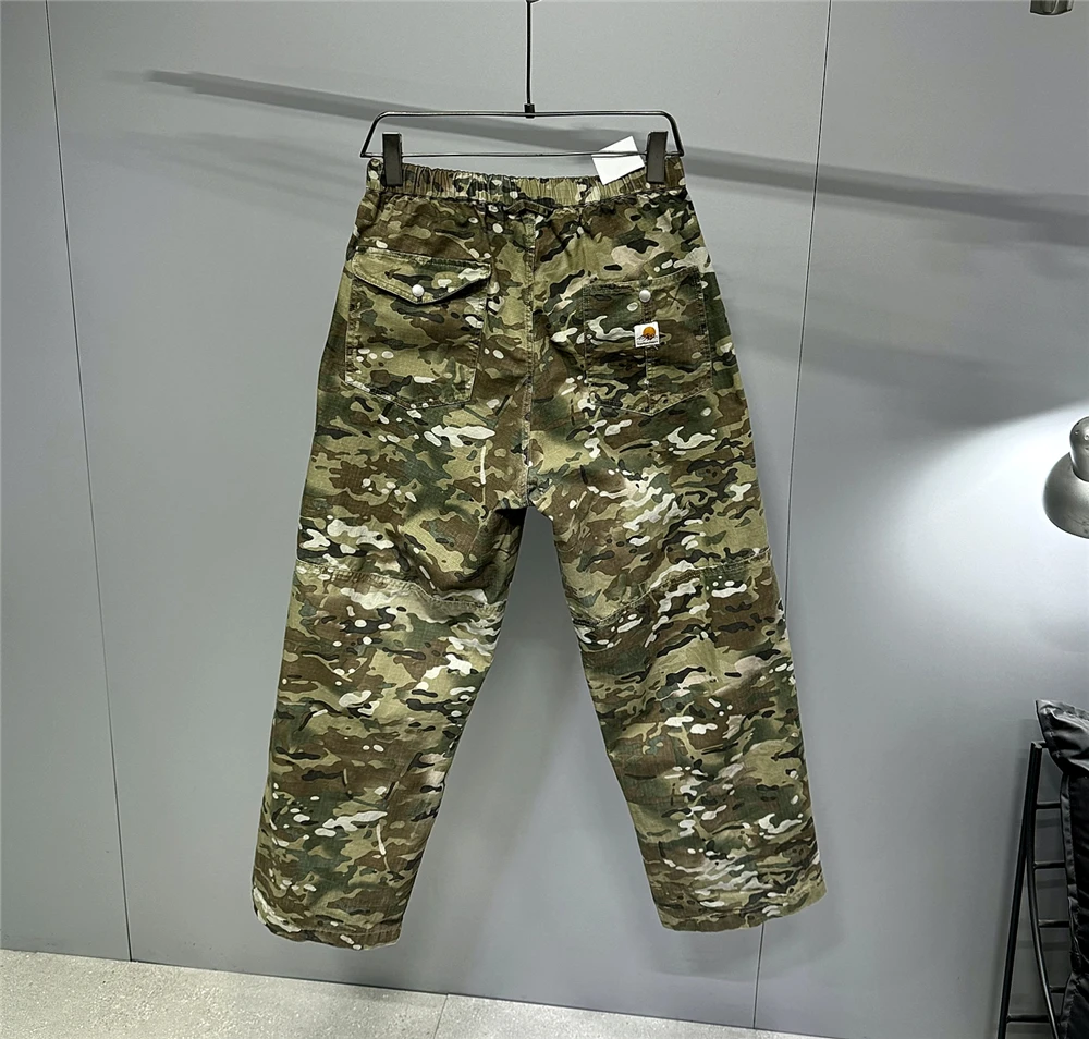 Urban Camo Cargo Pants Men Hiphop Streetwear Loose Fit Adjustable Waistband Cotton Oversized2025 Youth Trendy Tactical Style